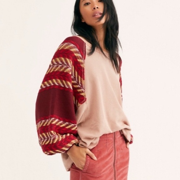 Free People Sweaters - Free People Sweater Rainbow Dreams Aztec Pullover Waffle Knit Top Size Medium